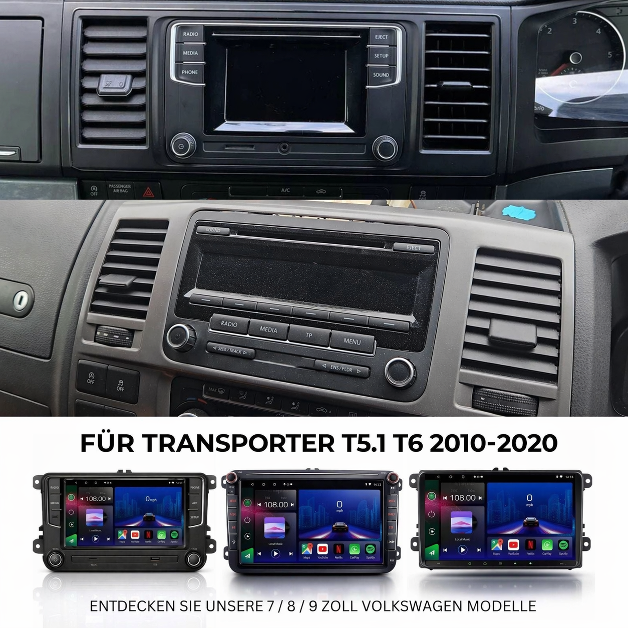 Volkswagen Transporter T5 (2003–2010) Android 15 Autoradio mit Apple CarPlay & Android Auto - AutoTunes