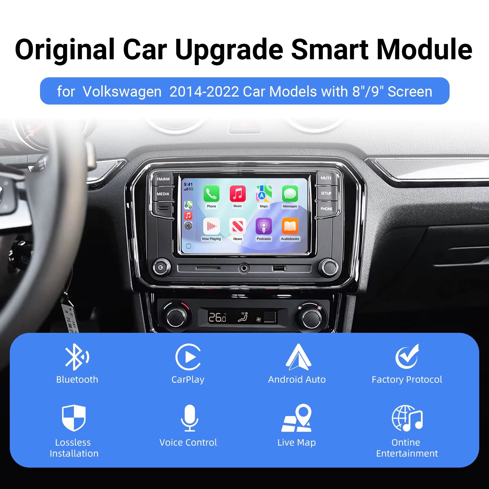 For Volkswagen Seat Skoda Wireless Apple CarPlay Retrofit Android Auto MIB1 & MIB2 - Pluscenter