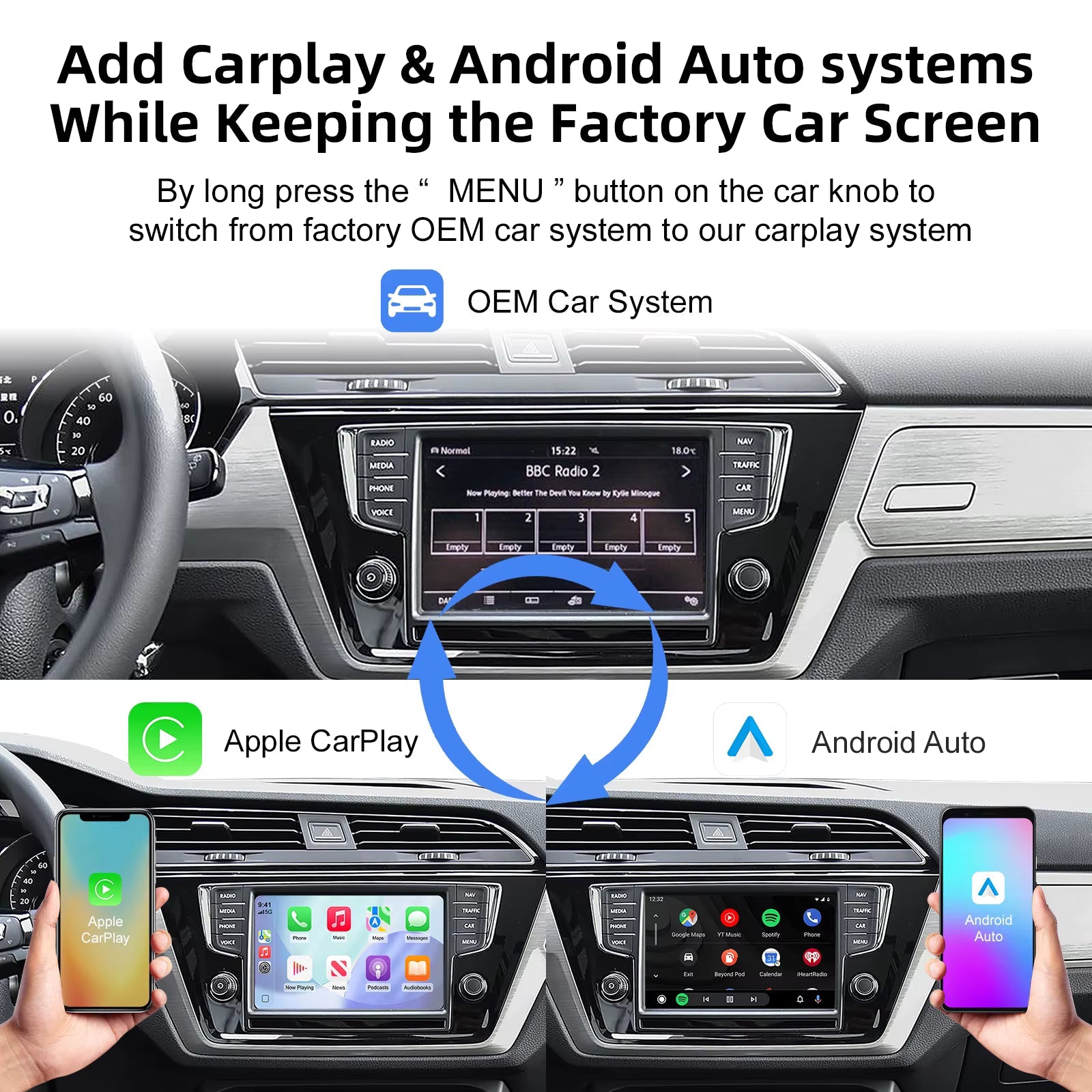 For Volkswagen Seat Skoda Wireless Apple CarPlay Retrofit Android Auto MIB1 & MIB2 - Pluscenter